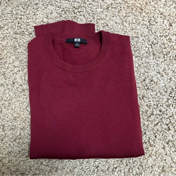 Uniqlo 100% merino wool crew neck sweater wine - Picture 3 of 6